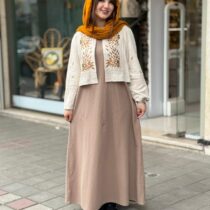 کت و سارافون دانتل خردلی