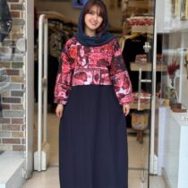 ست کراپ و سارافون سین سورمه ای طرحدار قرمز