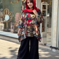 مانتو جلوبسته هنری طرح انتزاعی رنگی