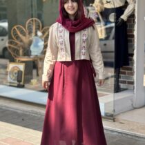 کت و سارافون پروانه کرم زرشکی