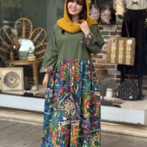 پیراهن شایسته سبز طرحدار رنگی