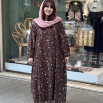 پیراهن آیگل قهوه ای گل ریز زرشکی