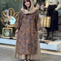 ست گیلدا نسکافه ای طرحدار نارنجی طوسی