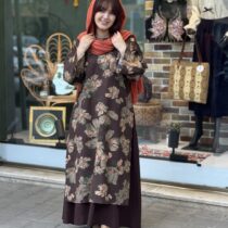 ست گیلدا قهوه ای تیره گل درشت نسکافه ای