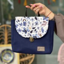 کیف گلدونه طرحدار سورمه ای گل آبی