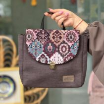 کیف گلدونه طرحدار طوسی طرح سنتی