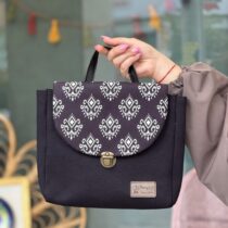 کیف گلدونه طرحدار مشکی سفید