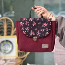 کیف گلدونه طرحدار زرشکی گل قرمز