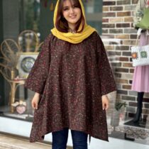 مانتو جلوبسته هنری قهوه ای گل رز قرمز