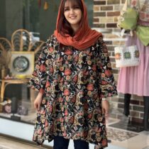 مانتو جلوبسته هنری مشکی گل لاله