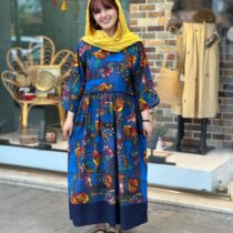 پیراهن نرگس آبی کاربنی طرحدار