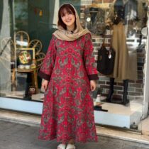 پیراهن پریا طرحدار خاکی سنتی