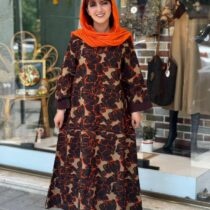 پیراهن پریا گل قهوه ای دور نارنجی