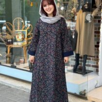 پیراهن پریا سورمه ای برگ ریز سبز