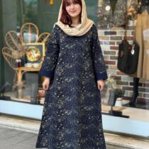 پیراهن پریا سورمه ای طرحدار کرم