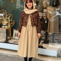 ست دو تیکه گندم کرم گل درشت قهوه ای