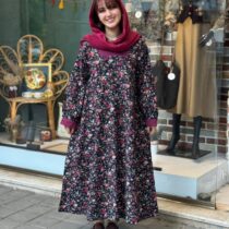 پیراهن هدیه مشکی گل سرخابی