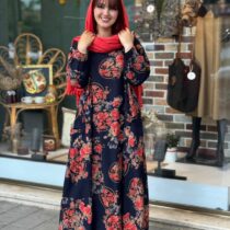 پیراهن آیگل سورمه ای تیره گل عنابی