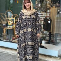 پیراهن آیگل مشکی طرحدار فیلی کرم