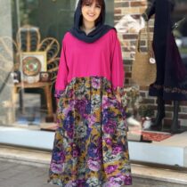 پیراهن شایسته سرخابی گل درشت بنفش
