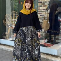 پیراهن شایسته مشکی طرحدار طوسی خردلی