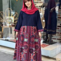 پیراهن شایسته سورمه ای طرح گرد زرشکی