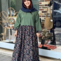 پیراهن شایسته سبز و سورمه ای بته جقه دار