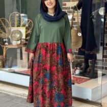 پیراهن شایسته سبز و سرخابی گلدار