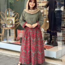 پیراهن شایسته یشمی و عنابی طرحدار سنتی
