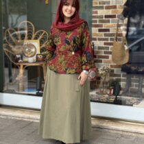 شومیز دامن صدف سبز سدری و عنابی گل درشت