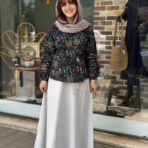 شومیز دامن صدف آبی طوسی و سورمه ای طرحدار