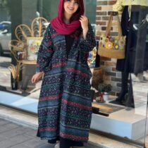 پانچ لارا سورمه ای طرح راه راه گلدار