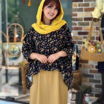 کراپ میم مشکی گل ریز زرد