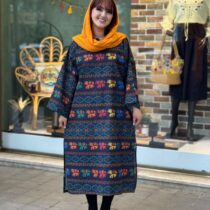 پیراهن گیلدا سورمه ای تیره طرحدار راه راه