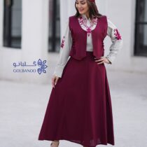 ست سه تیکه کلارا زرشکی کرم خاکی