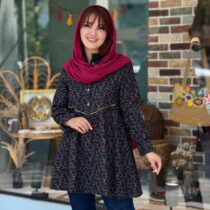 مانتو دلبر سورمه ای تیره گل ریز زرشکی